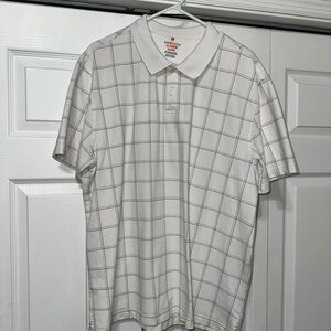 Van Heusen White Polo with Gray Windowpane